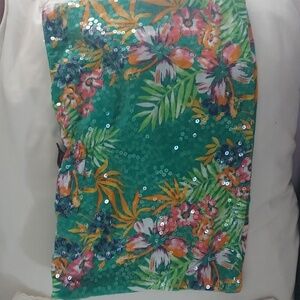 Glo jeans Green floral sequin Tropical tube top. Sz XL